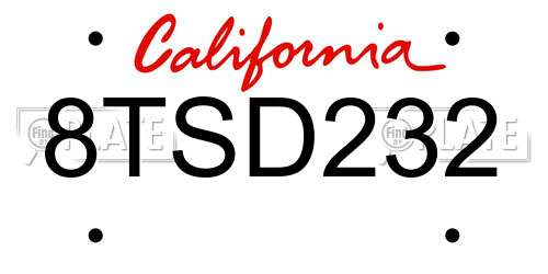 8TSD232 California License Plate