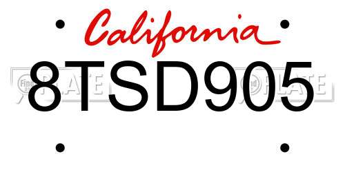 8TSD905 California License Plate
