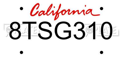 8TSG310 California License Plate