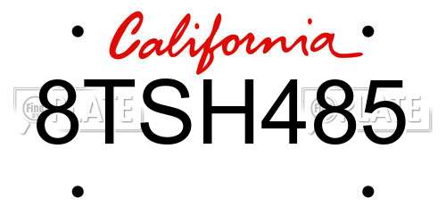 8TSH485 California License Plate