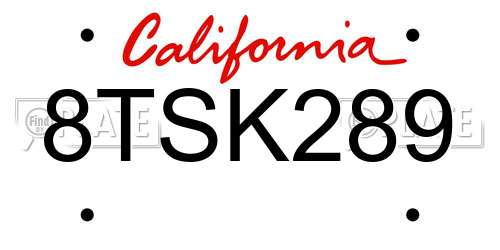 8TSK289 California License Plate