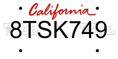 8TSK749 California License Plate