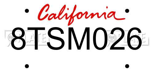 8TSM026 California License Plate