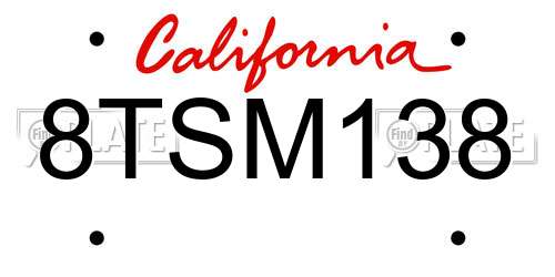 8TSM138 California License Plate