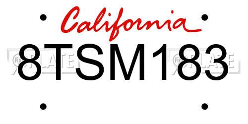 8TSM183 California License Plate