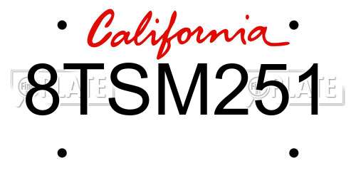 8TSM251 California License Plate