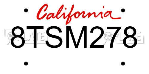 8TSM278 California License Plate