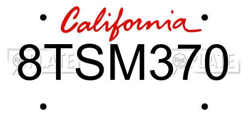 8TSM370 California License Plate
