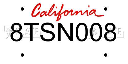 8TSN008 California License Plate