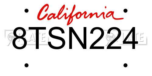 8TSN224 California License Plate
