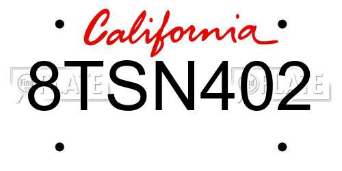 8TSN402 California License Plate