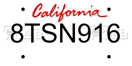 8TSN916 California License Plate