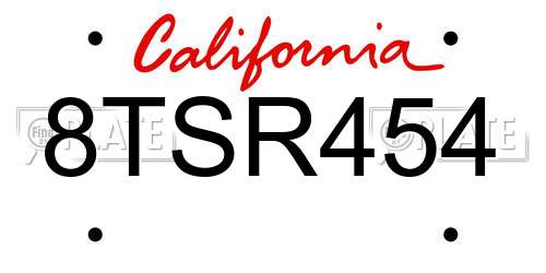8TSR454 California License Plate