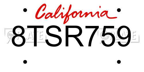 8TSR759 California License Plate