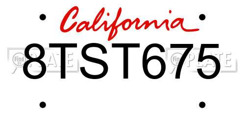 8TST675 California License Plate