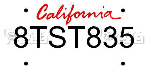 8TST835 California License Plate