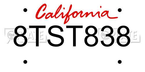 8TST838 California License Plate