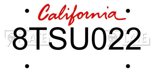 8TSU022 California License Plate