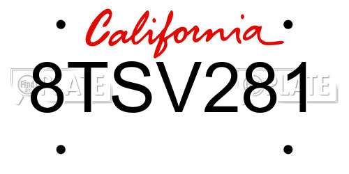 8TSV281 California License Plate