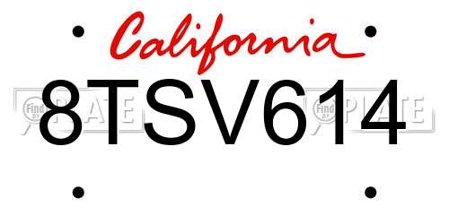 8TSV614 California License Plate
