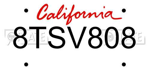 8TSV808 California License Plate