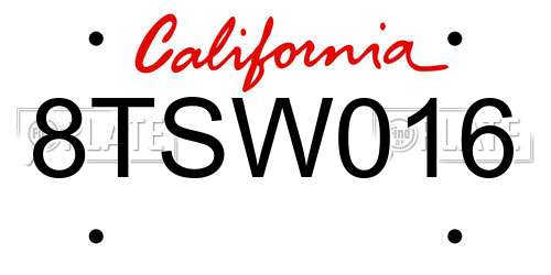 8TSW016 California License Plate
