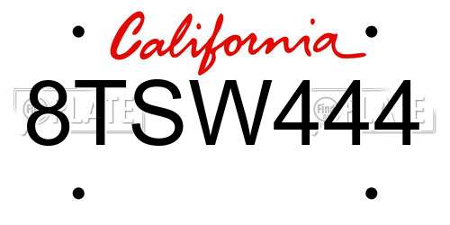 8TSW444 California License Plate