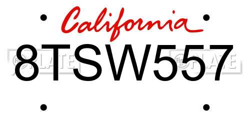 8TSW557 California License Plate