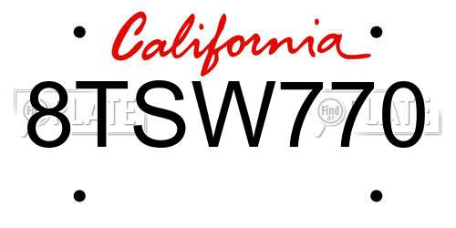 8TSW770 California License Plate
