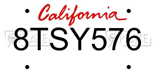 8TSY576 California License Plate