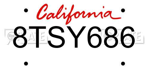 8TSY686 California License Plate