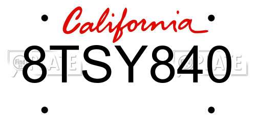 8TSY840 California License Plate