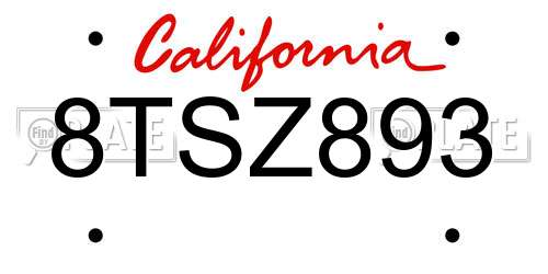 8TSZ893 California License Plate