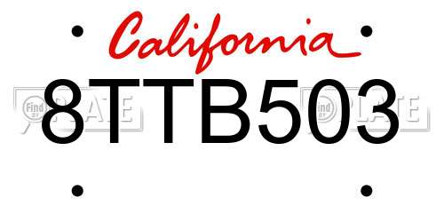 8TTB503 California License Plate