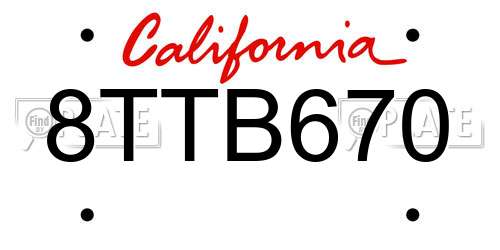 8TTB670 California License Plate
