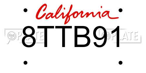 8TTB91 California License Plate