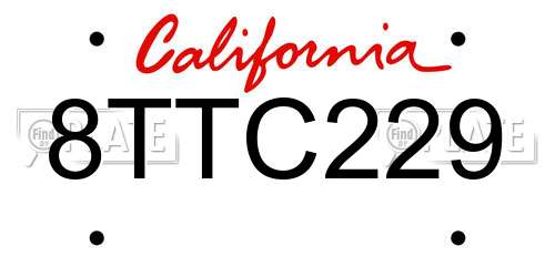 8TTC229 California License Plate