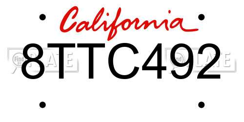 8TTC492 California License Plate