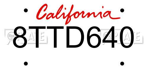8TTD640 California License Plate