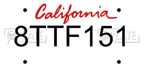 8TTF151 California License Plate