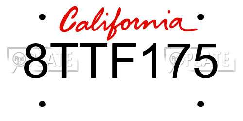8TTF175 California License Plate