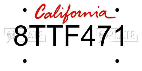 8TTF471 California License Plate