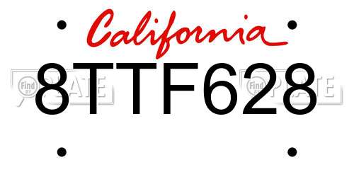 8TTF628 California License Plate