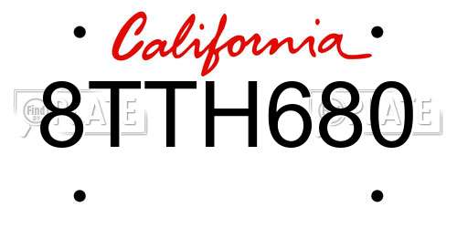 8TTH680 California License Plate