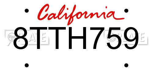 8TTH759 California License Plate