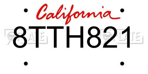 8TTH821 California License Plate