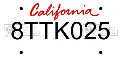 8TTK025 California License Plate
