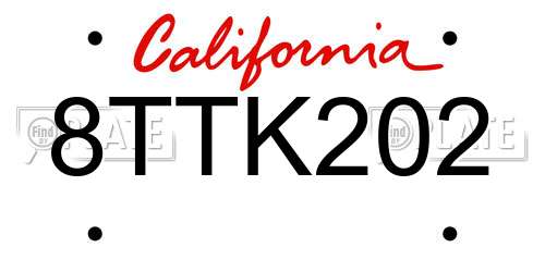 8TTK202 California License Plate