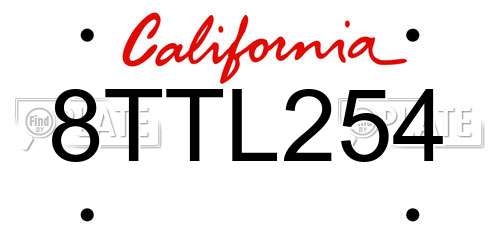 8TTL254 California License Plate