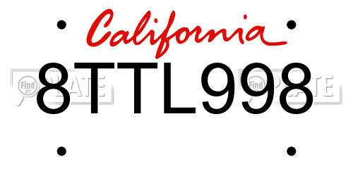 8TTL998 California License Plate